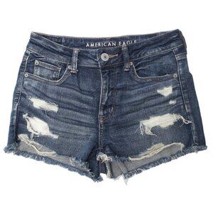 AE American Eagle High Rise Distressed Cut Off Denim Shortie Shorts Size 4